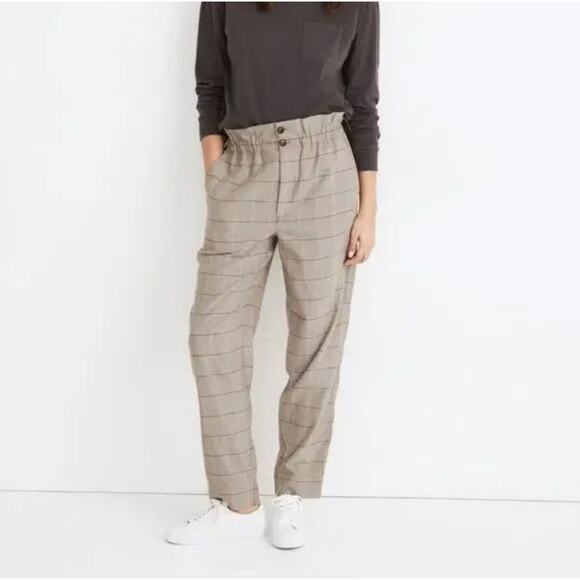 MADEWELL Paperbag Tapered Pants in Glen Plaid Tan Brown Sz 8 {J27} - Picture 1 of 7